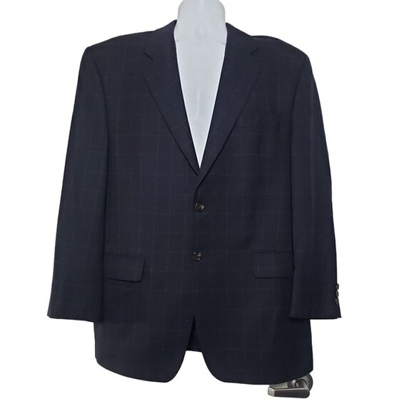 Lauren Ralph Lauren Windowpane Blazer Wool Cashmere Black 2 Button Mens 42 - Picture 2 of 12